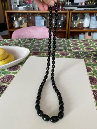 Antique Art Deco Heavy Black Glass Bead Necklace