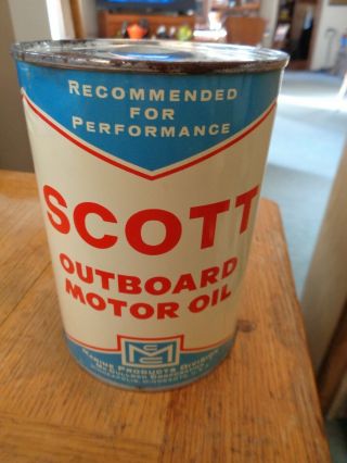 Rare Vintage Scott Outboard Motor Oil Can Full With Skier