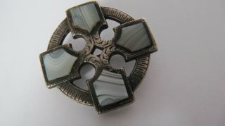 Antique Victorian Scottish Silver Agate Brooch Pin