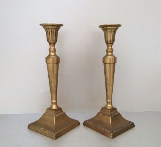 Late 19th C.  English Victorian Adam Style Cast Brass Candlesticks C1890