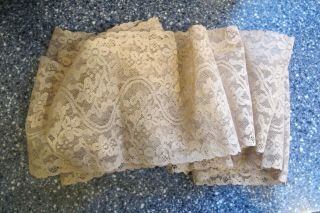 Vintage Or Antique French Ecru Beige Lace Trim Fabric Over 5 Yards