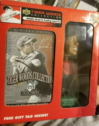 Rare Tiger Woods Collectible Bobblehead With Commemorative Tin/cards - Upper Deck