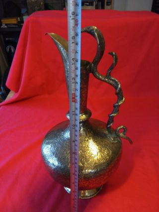 LARGE Antique Indian / ASIAN Brass Ewers Jug With Cobra Handles INTRICATE SCENES 3