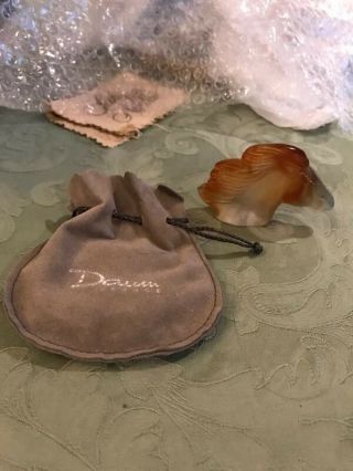 Daum Crystal Pate De Verre Amber Mini Horse Head In Pouch Rare