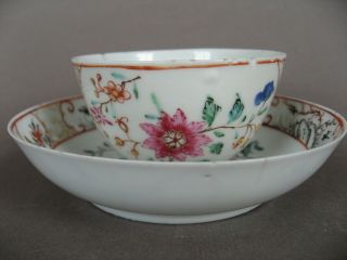 18th C.  Chinese Famille Rose Porcelain Tea Bowl And Saucer,  Qianlong Period.