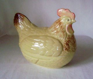 Large Vintage Pottery Hen On Nest / Chicken: Marked " Japan "