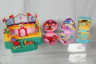 Vintage Polly Pocket Compact Only Playset Bundle Jewel Ice Skating Cosy Kitties