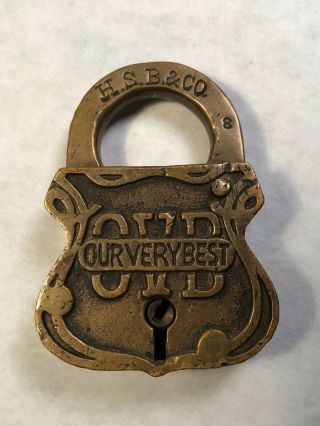 Hsb & Co Chicago Brass Our Very Best Ovb Padlock Rare Antique Lock 8 Vintage
