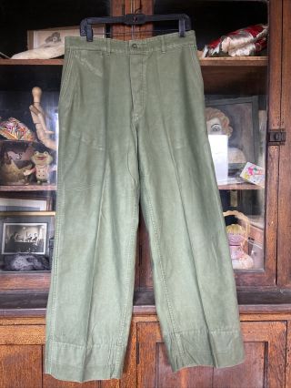 Vintage Mens Military 1950’s 60’s Cotton Pants Sateen OG - 107 Army No Flap Rare 2