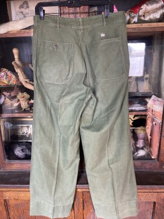 Vintage Mens Military 1950’s 60’s Cotton Pants Sateen OG - 107 Army No Flap Rare 3