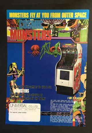 Rare Vtg Arcade Machine Flyer – Cosmic Monsters – Game,  Universal,  Japan,  1979.