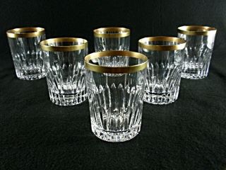 Rare Antique Baccarat Finest Flawless Crystal 6 X Whiskey Tumbler W/ Gold Band