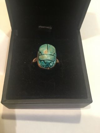 Rare Art Deco 1920’s 9ct Gold Faience Scarab Ring Hallmarked Egyptian Revival