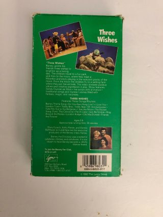Barney Three Wishes (VHS 1992) Backyard Gang - RARE WHITE TAPE & BOX EDITION 5