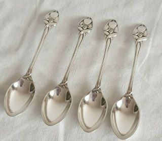 Set Of 4 Art Nouveau Silver Plated Charles Rennie Macintosh Style Coffeespoons