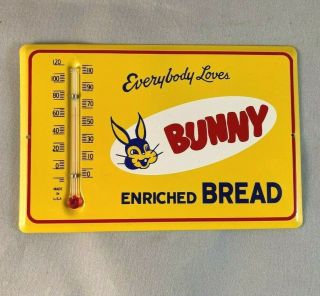 Vintage Everybody Loves Bunny Bread Thermometer Rare Old Advertising Sign