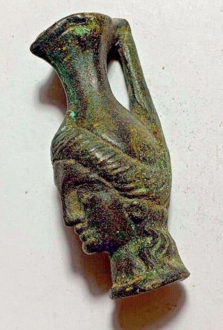 Ancient Roman Bronze Miniature Votive Amphora Vessel With A Face 59mm