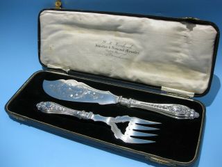 Large Antique Silver Plated Ornate Victorian Fish Cutlery Serving Set
