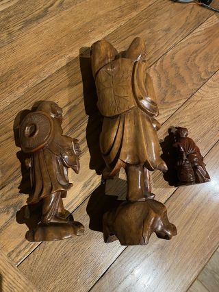 3 X Vintage Wooden Hand Carved Chinese Oriental Figures 3