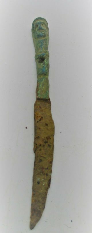 Ancient Roman Bronze Medical Tool Or Implement.  100 - 300 Ad Humanoid Face