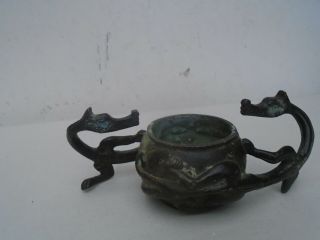 Rare Chinese Antique Bronze Dragon Beast Incense Burner / Censer Fine Thing