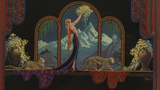 Rare Art Deco Framed Fantasy Maiden Print Goddess On The Mountains Fred Packer 3