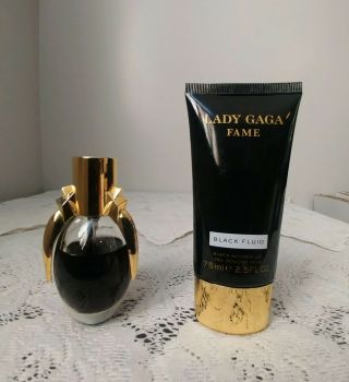 Fame Lady Gaga Perfume 1 Fl.  Oz.  & Shower Gel 2.  5 Fl.  Oz.  Rare Black Fluid