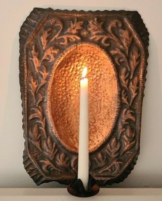 Large Vintage Copper Plate Wall Candle Holder Made In Ussr