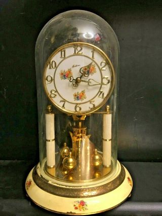 Bentima Floral 400 Day Torsion Anniversary Clock With Glass Dome.  For Repair