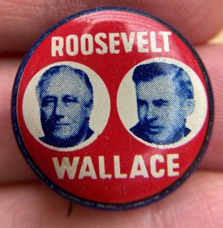 1940 Roosevelt Wallace Jugate Red Litho Pinback Button 1 " Pin Fdr Rare R07