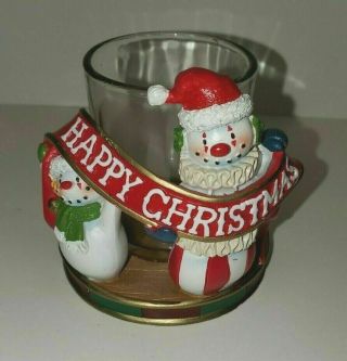 Yankee Candle Snowman Happy Christmas Votive Holder Rare 3 " Tall