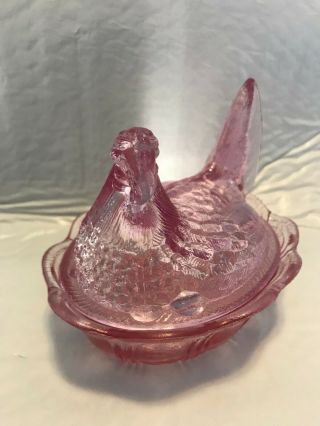 Fenton Art Glass Rose,  Pink Covered Candy Dish,  Hen On Nest,  Split Tail,  Rare