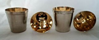 Set Of Antique Silver Plate And Gilt Lined Shot Glasses / Tumblers