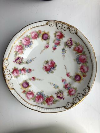 Antique Cauldon England Hand Painted Roses Violets Flowers Design Small Plate