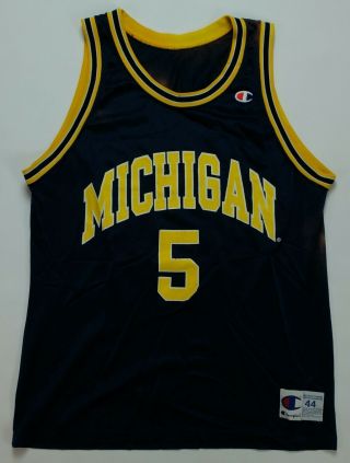Rare Vtg Champion Jalen Rose Michigan Wolverines Ncaa Basketball Jersey 90s 44