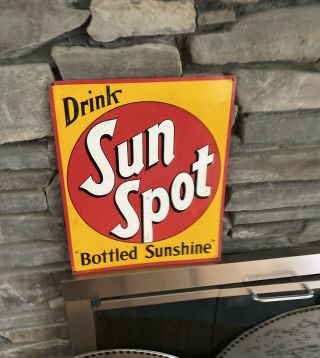 Very Rare Vintage Drink Sun Spot Bottled Sunshine Soda Pop Advertising Tin Sign