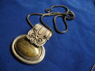 Rare India Brass And Sterling Silver Huge Big Chunky Necklace