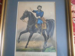 Patriotic Print Of General Ulysses S.  Grant By Currier And Ives Framed