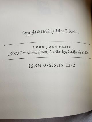 VERY RARE SIGNED ROBERT B.  PARKER 1ST EDITION 1982 BOOK SURROGATE 5