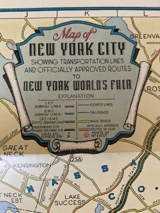 1939 York City NYC SUBWAY RAPID TRANSIT MAP RARE WORLDS FAIR NYWF,  Roadmap 3