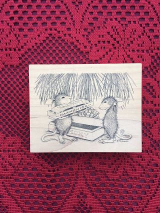 Rare Vintage House Mouse Designs Christmas Rubber Stamp Harmonica