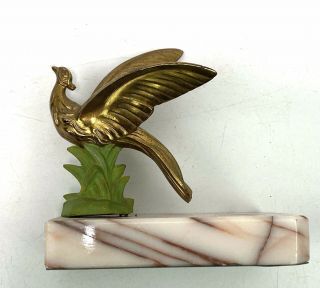 Vintage French Art Deco Metal Bird On Marble Base Paperweight Ornament 3