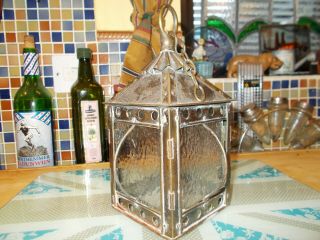 Vintage Small Brass & Glass Ships Lantern Lamp Light Nautical 11.  5