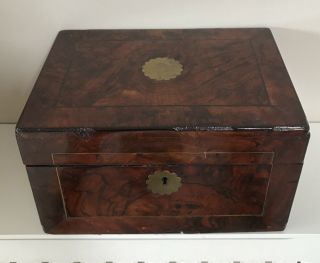 Old Vintage French Polished Brass Inlaid Wooden Box