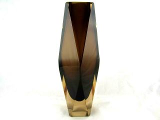 Monumental Nason Brown Gold Facet Cut Murano Sommerso Art Glass Vase 30cm Rare
