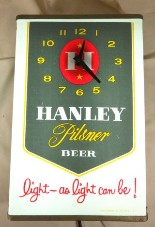 Rare Vtg Hanley Pilsner Beer Lighted Wall Clock / Sign 18 " X 13 "