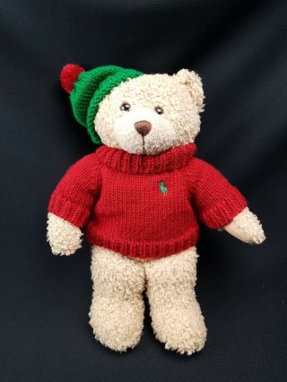 Rare Vtg Polo Ralph Lauren Ny Teddy Bear Brown Plush 2006 Red Green Knit Sweater