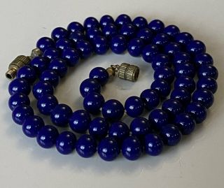 Antique Art Deco Lapis Blue Glass Bead Necklace