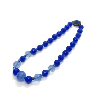 Antique Chinese Cobalt Blue Glass Bead Necklace 49