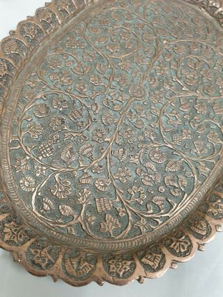 antique copper small oval ornate calling card tray 2